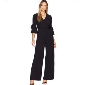 NEW! Donna Morgan Black Short Sleeve V-Neck Jumpsuit Size 4 Bell Sleeve